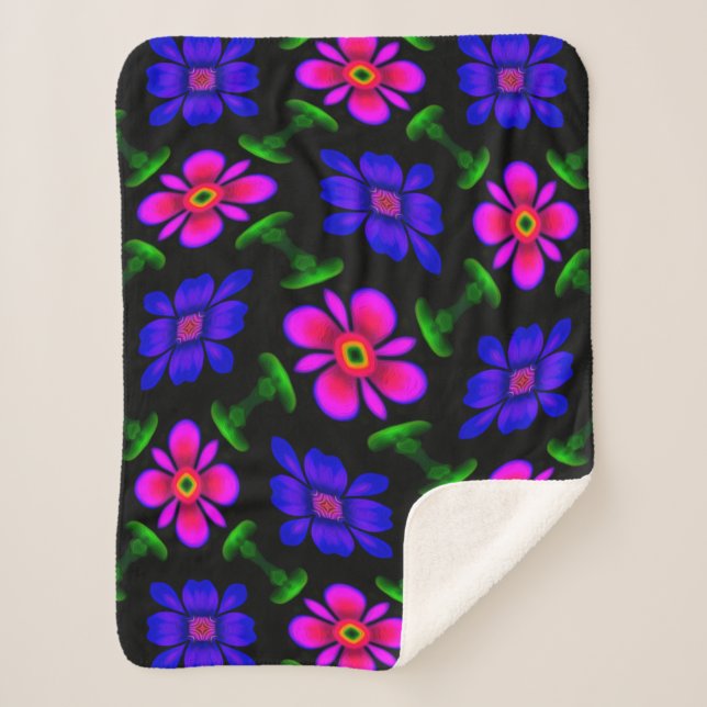 Schönes rosa Blume Muster Sherpadecke (Vorderseite)