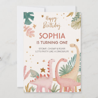 Schönes rosa Dino Einladung