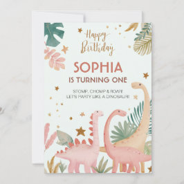 Schönes rosa Dino Einladung