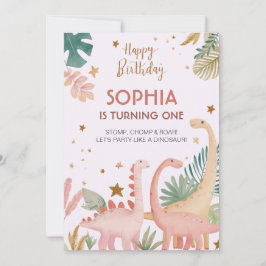 Schönes rosa Dino Einladung