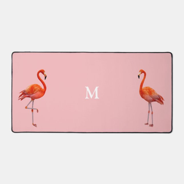 Schönes rosa Flamingos & Monogram auf dem Lichtkor Schreibtischunterlage (Vorderseite)