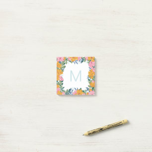 Schönes rosa gelbes florales Rahmenmonogramm Post-it Klebezettel