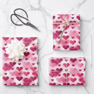 Schönes rosa Herz Muster - Valentinstag Geschenkpapier Set