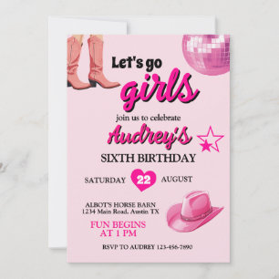 Schönes Rosa Let's Go Girls Western Geburtstag Einladung