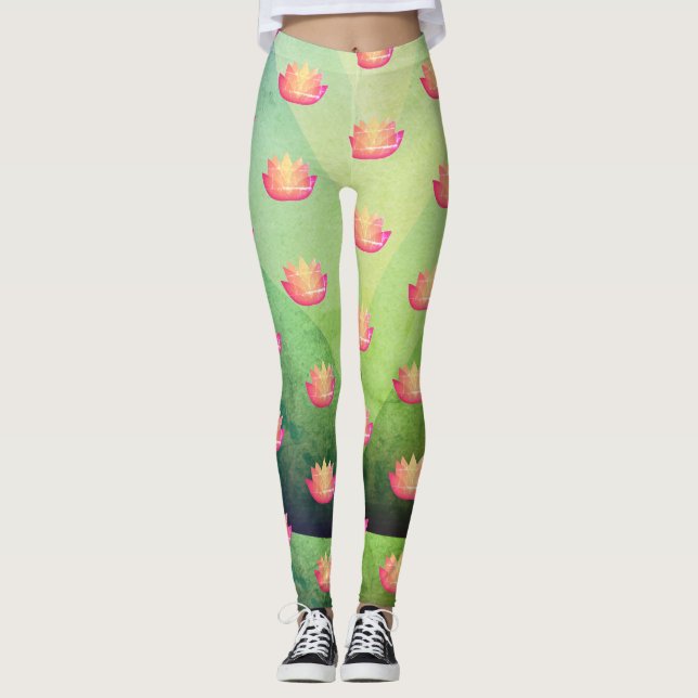 Schönes rosa Lotus-Blume-Muster Leggings (Vorderseite)