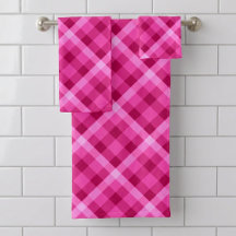Schönes rosa Magenta Kariertes Badetuch Set