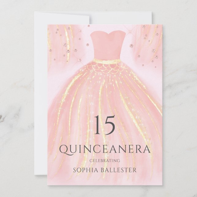 Schönes Rosa Meerjungfrau Kleid Quinceanera Einladung (Vorderseite)