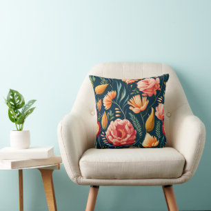 Schönes rosa, orangefarbenes und rotes Blume-Muste Kissen