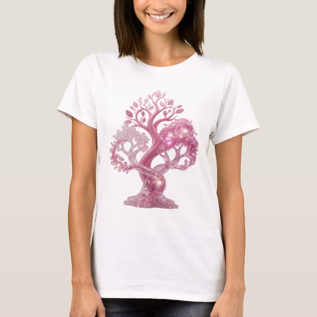 Schönes Rosa PINK GLITTER TREE Slogan T-Shirt (Vorderseite)
