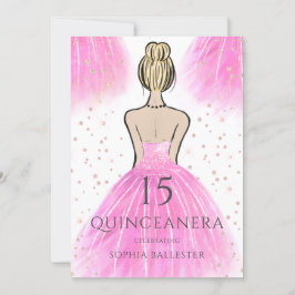 Schönes rosa Prinzesskleid Quinceanera Party Einladung