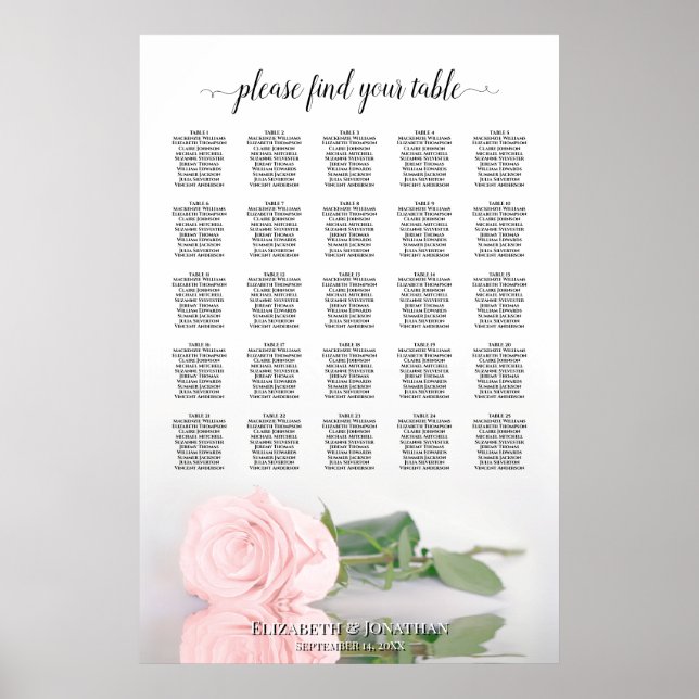 Schönes rosa Rose 25 Tabelle Hochzeitstabelle Poster (Vorne)