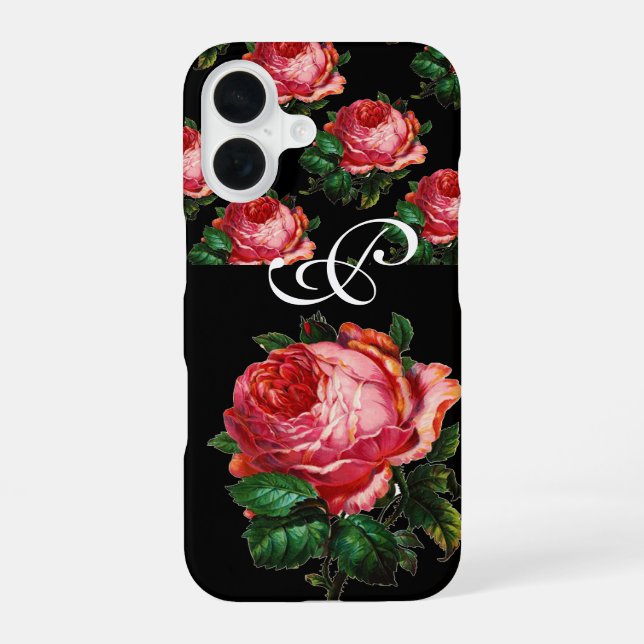 SCHÖNES ROSA ROSENMONOGRAMM iPhone 16 HÜLLE (Rückseite)