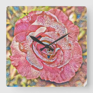 Schönes rosa Sommer Rose Blume Gemälde Quadratische Wanduhr