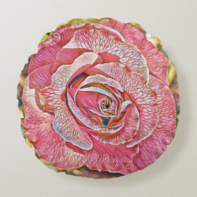 Schönes rosa Sommer Rose Blume Gemälde Rundes Kissen (Vorderseite)