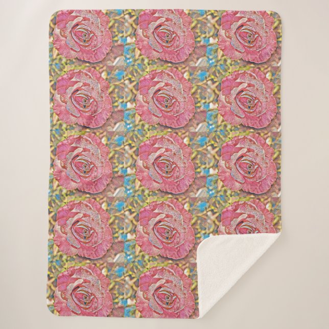 Schönes rosa Sommer Rose Blume Gemälde Sherpadecke (Vorderseite)