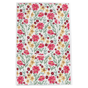 Schönes rosa und gelbes vintage Blumenmuster Mittlere Geschenktüte
