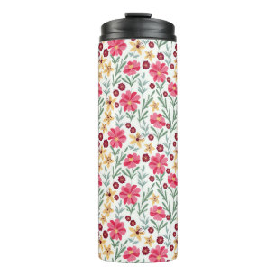 Schönes rosa und gelbes vintage Blumenmuster Thermosbecher