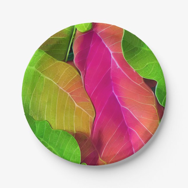 Schönes rosa und grüne Blattmuster Pappteller (Vorderseite)