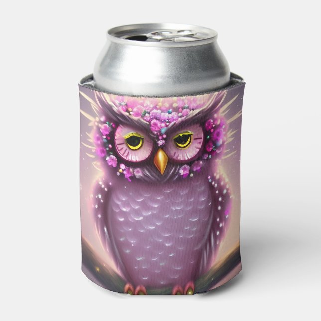 Schönes rosa und Lila Fantasy Owl Dosenkühler (Kanne Vorderseite)