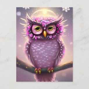 Schönes rosa und Lila Fantasy Owl Postkarte