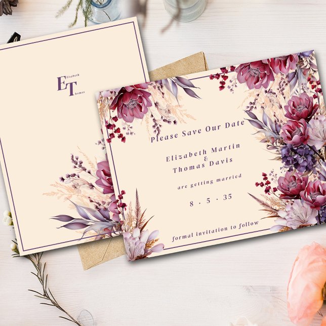 Schönes Rosa und Mauve Elegante Blume Save The Date (Von Creator hochgeladen)