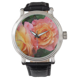 Schönes rosa und orange Rose Foto Armbanduhr