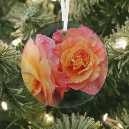 Schönes rosa und orange Rose Foto Ornament Aus Glas