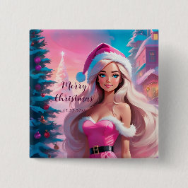 Schönes rosa Weihnachtsmädchen 01 Button