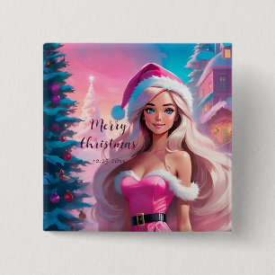 Schönes rosa Weihnachtsmädchen 01 Button