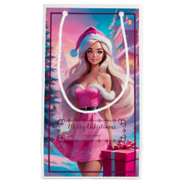 Schönes rosa Weihnachtsmädchen 01 Kleine Geschenktüte