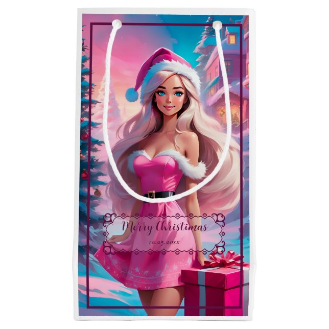 Schönes rosa Weihnachtsmädchen 01 Kleine Geschenktüte (Vorderseite)