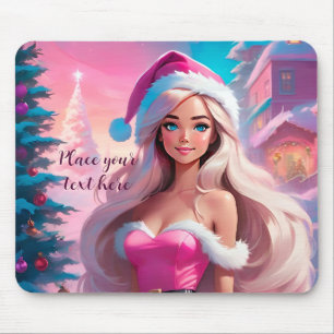 Schönes rosa Weihnachtsmädchen 01 Mousepad