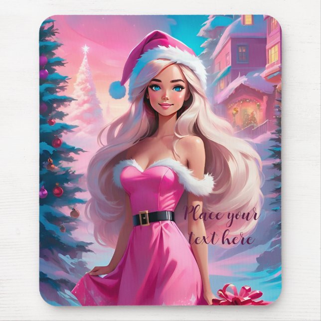 Schönes rosa Weihnachtsmädchen 01 Mousepad (Vorne)