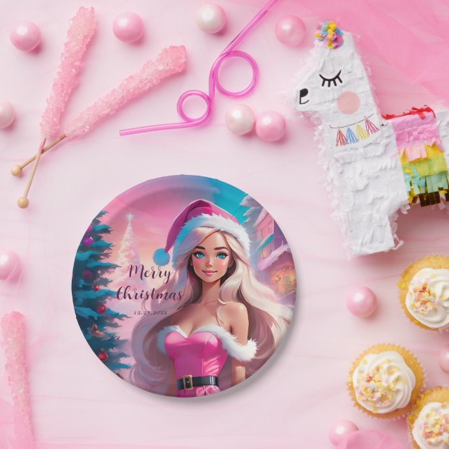 Schönes rosa Weihnachtsmädchen 01 Pappteller (Party)
