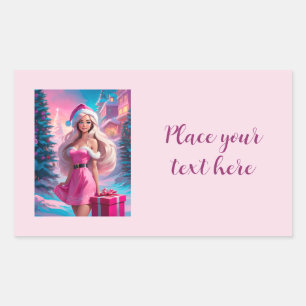 Schönes rosa Weihnachtsmädchen 01 Rechteckiger Aufkleber