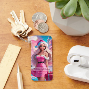 Schönes rosa Weihnachtsmädchen 01 Schlüsselanhänger