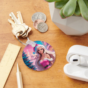 Schönes rosa Weihnachtsmädchen 01 Schlüsselanhänger