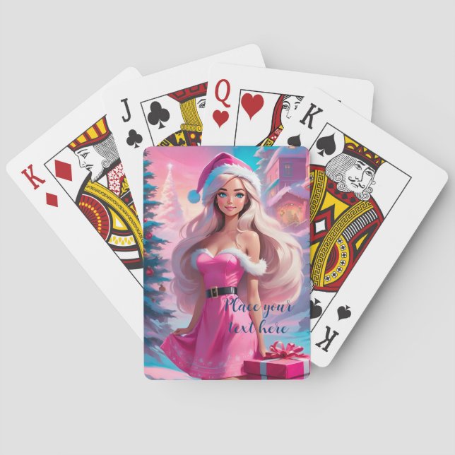 Schönes rosa Weihnachtsmädchen 01 Spielkarten (Rückseite)