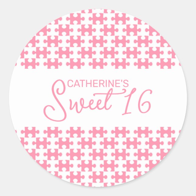 Schönes rosafarbenes und weißes Puzzle Schachsüß 1 Runder Aufkleber (Vorderseite)