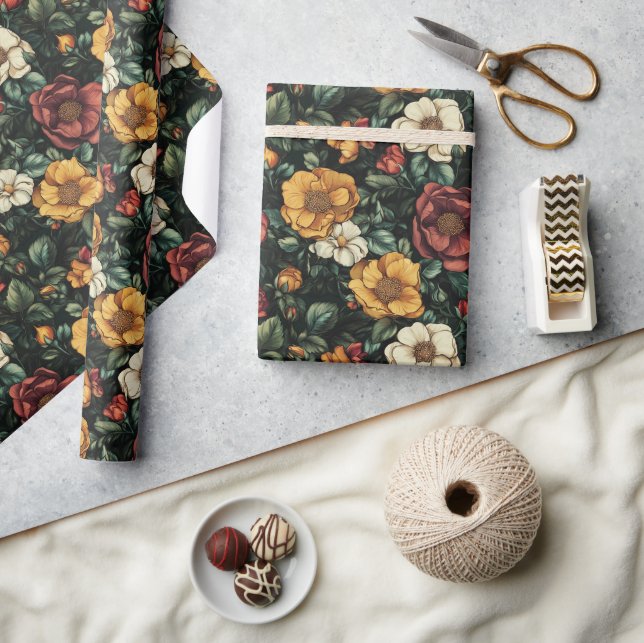 Schönes Rose Boho Wrapping Paper Geschenkpapier (Kunsthandwerk)