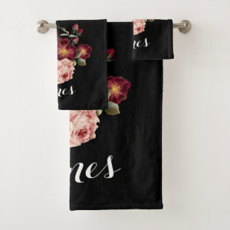 Schönes Rosen-Schwarz-mit Monogramm Tuch-Set Badhandtuch Set