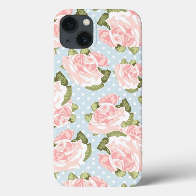 Schönes Rosenmuster mit blauen Polkapunkten Case-Mate iPhone Hülle (Rückseite)
