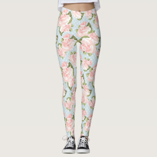 Schönes Rosenmuster mit blauen Punkten Leggings