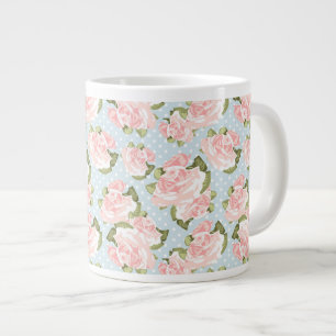 Schönes Rosenmuster mit blauen Tupfen Jumbo-Tasse