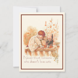 Schönes, rot gekleidetes Kind mit Kätzchen Zitat Mitteilungskarte