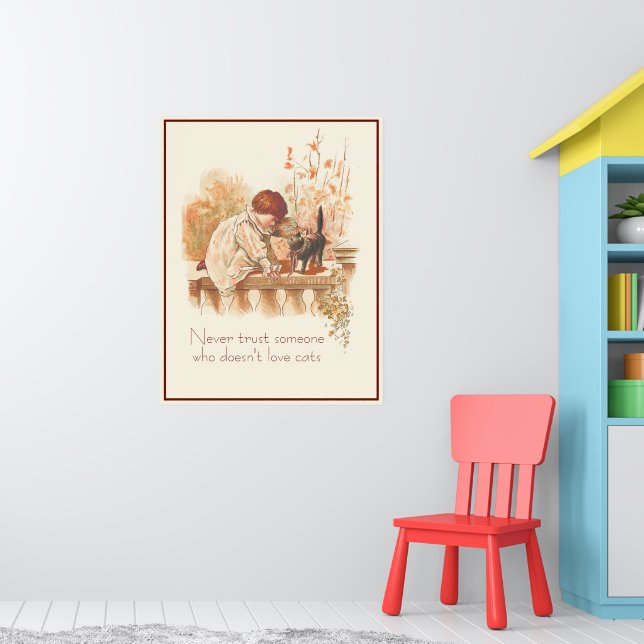 Schönes, rot gekleidetes Kind mit Kätzchen Zitat Poster (Kinderzimmer 1)