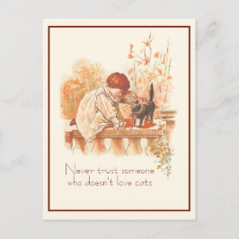 Schönes, rot gekleidetes Kind mit Kätzchen Zitat Postkarte