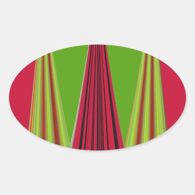Schönes, rot-gelb-grünes Fraktal Kunstdesign Ovaler Aufkleber (Vorderseite)