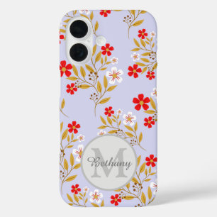 Schönes Rot-Weiß-Blumenmuster personalisiert iPhone 16 Hülle