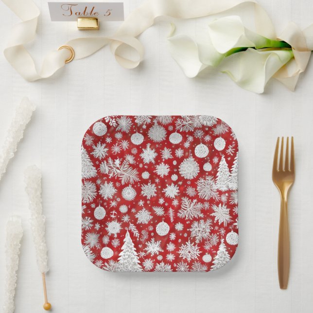 Schönes Rot-Weiß-Weihnachtsgebäck - Party Pappteller (Hochzeit)